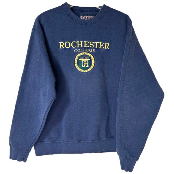 Vintage Jansport Rochester College Embroidered Navy Sweatshirt - Size Large - Picture 1 of 7
